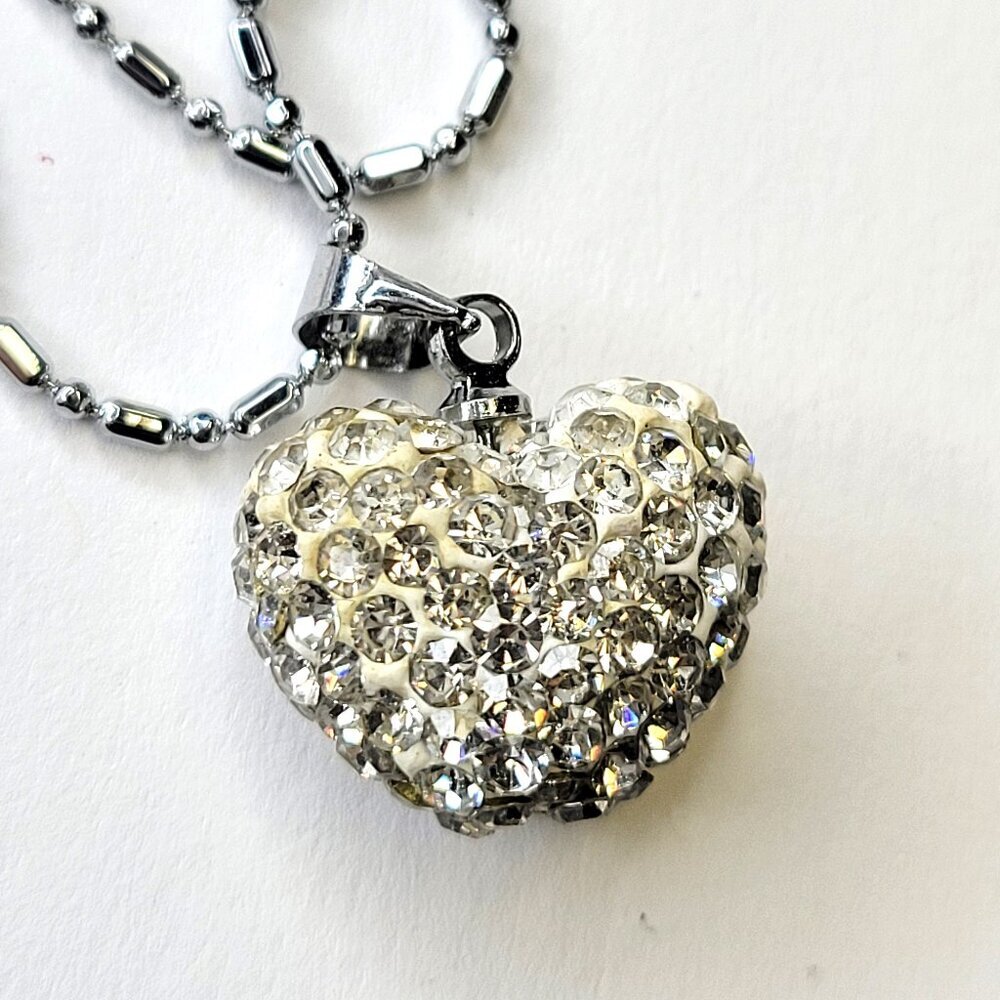 Heart Pendant Necklace Glitter Pendant Mini Small 18K Silver Tone Necklace